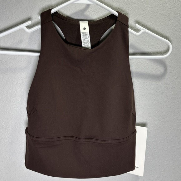Lululemon Elastic Everlux Shelf Tank Size 4 Logo Espresso Brown Padded Key Hole - Picture 1 of 4